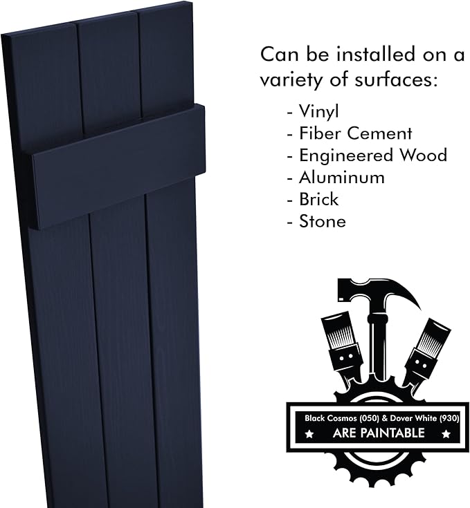 Board & Batten Vinyl Shutters (1 Pair) | 11"x63" (3-Board) - Navy Night Sky | Exterior Window Shutters | Includes Mounting Hardware | Simple Installation | Made in USA