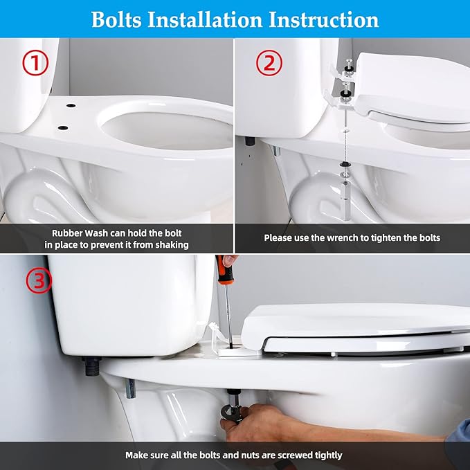 Hibbent 2 PCS Universal Toilet Seat Bolts Kit, Heavy Duty Stainless Steel Toilet Bolts with Extra Long Downlock Nuts Rubber Washers Gaskets, Easy to Install -Bathroom Toilet Repair Screw
