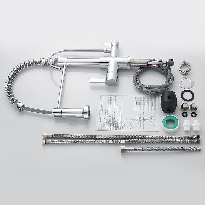 MENATT 3 in 1 Kitchen Faucet with Drinking Water Faucet, Pull Down Double Handle Filtration Kitchen Faucet Chrome (Without Water Filtration Device)