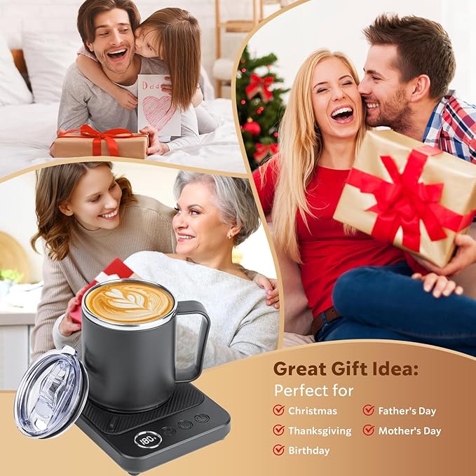 Coffee Mug Warmer & Mug Set for Desk, 36W Mug Warmer with Temperature Display, 1-12H Timer & 6 Temperature Settings, Fast Heating, Auto Shut Off, Smart Coffee Cup Warmer for Coffee (Black Set)