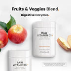 Codeage Raw Vitamin D3+ High Potency 5000 IU Supplement From Saccharomyces Cerevisiae - Raw Vitamin Enhanced with Omega-9, Probiotics, Digestive Enzymes, Fruits & Greens - 2-Month Supply - 60 Capsules