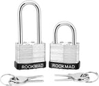 Keyed Padlocks, Laminated Steel Padlock, Keyed Alike Locks with Same Keys, Long Shackle, PE Plastic Hoop, The Lead Content of This Pad Lock complies with CA65, 50 Pack