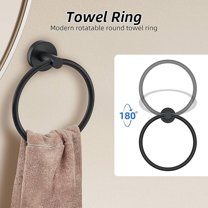 Matte Black Bathroom Accessories Set,10-Piece Bathroom Hardware Set,SUS304 Stainless Steel Towel Bar Set-Wall Mounted Towel Bar,Towel Holder-23.6 Inch