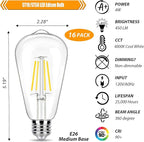16 Pack LED Edison Bulbs 40W Equivalent, Not-dimmable 4 Watt LED Filament Bulb, 4000K Cool White ST19 Light Bulb, 450LM E26 Vintage Bulbs for Ceiling Light Fixtures