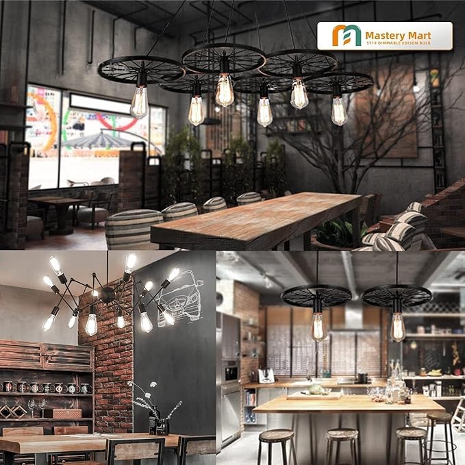 MASTERY MART 10 Pack Vintage Edison Bulbs, E26 Led Bulb 5.5W Equivalent to 60W, Dimmable, 4000K Cool White, High Brightness Antique ST19, Clear Glass