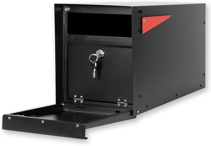 Ilyapa Locking Mailbox with Lock and Key Modern Mailboxes for Outside Post Mount - Black Exterior Powder Coated Steel Heavy Duty Welded Mailbox