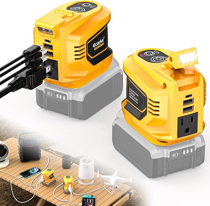 200W Portable Power Inverter Compatible with Dewalt 20V,Ecarke Real 200W Outdoor Generato Battery Converter with 2 USB&LED&AC Battery Powered Outlet (2PC Compatible with DeWalt 20V)