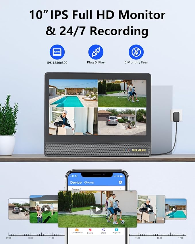 【All-in-One Security System】 4MP PTZ Security Cameras Wireless Outdoor, WiFi Home Surveillance System, Outside Wireless Security Systems Surveillance DVR Kits