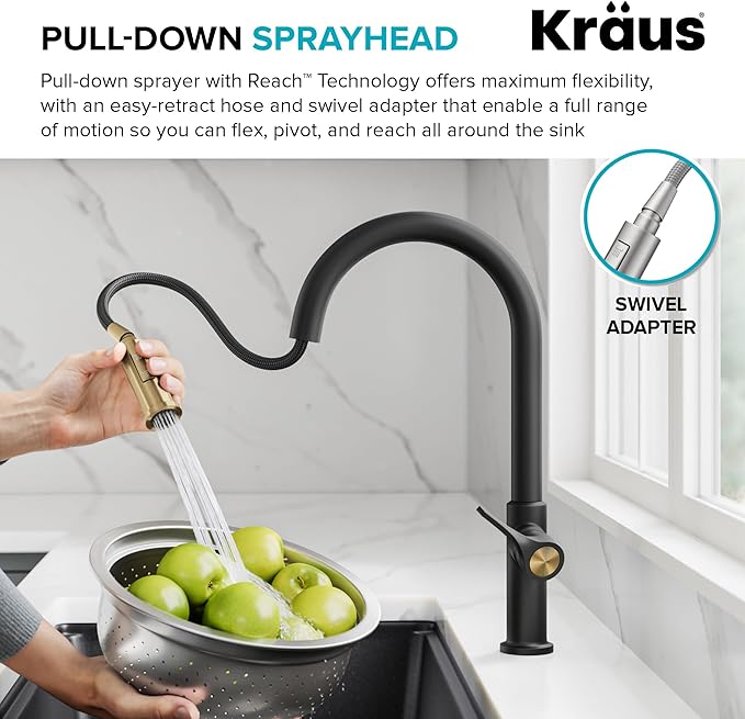 KRAUS Torak Pull Down Kitchen Faucet in Spot-Free Stainless Steel with 2 Function Sprayer, Pre-Attached Water Lines, and Mounting Hardware, KPF-2840SFS