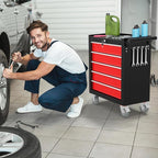 5-Drawer Rolling Tool Chest, Tool Box with 4 Wheels and Drawers, High Capacity Detachable Mobile Tool Storage Cabinet for Garage, Workshop, Mechanics and Repair Room (Black&Red)