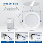 8 Pack 16W 1800lm Recessed Lighting 6 inch, Ultra-Thin Can Lights with Junction Box, Retrofit Recessed Lights, Dimmable, Canless Wafer Downlight - ETL & Energy Star-Warm White