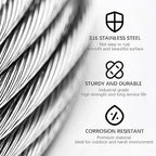 Wire Rope 164Ft 1/8" T316 Stainless Steel Cable 7 x 7 Strand Core Industrial Grade Stainless Steel Wire for Deck Railing, Cable Railing, Aircraft Cable, Outdoor Hanging