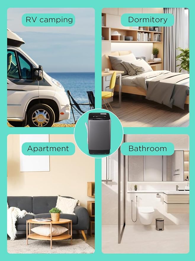 17.7 lbs Washing Machine with Drain Pump, Full Automatic Washer with 10 Wash Programs 8 Water Levels for Home, Apartment, RVs, Dorm, Grey