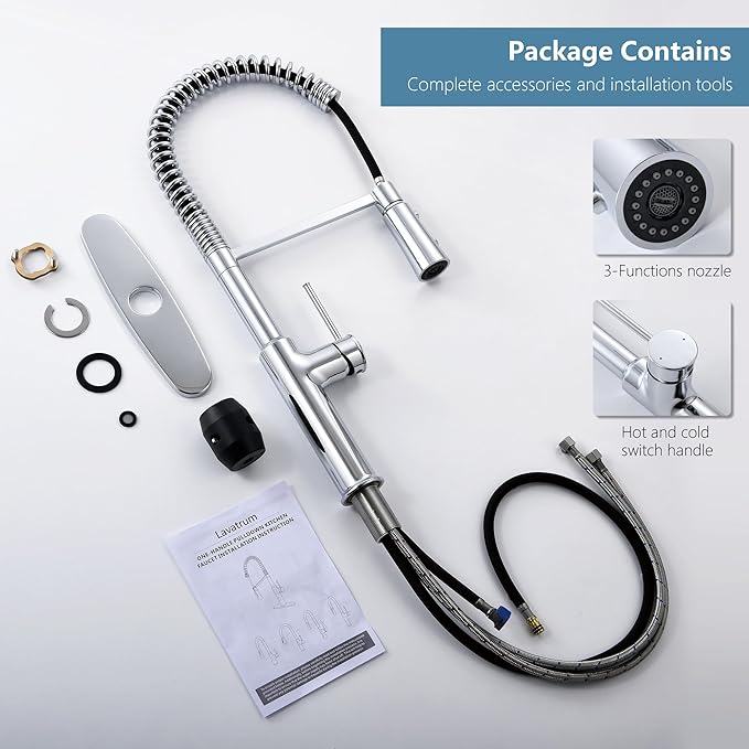 22‘’ Extra-Tall Polished Chrome Kitchen Faucets,Commercial High Arc Single Handle Kitchen Faucets with Pull Down Sprayer for Farmhouse Resist Stainless Professional Pre-Rinse