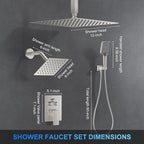 Shower Faucet Set, 12" Ceiling Mount Rainfall Shower System with 2 Rain Shower Head and Multi-function Handheld Head Push Button Diverter Shower Faucet Trim Kit (12", Brushed Nickel)