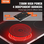 VEVOR Electric Ceramic Cooktop, Built-in Electric Stove Top, with Glass Panel, Knob Control, 11 Heat Levels, for Diverse Cooking Requirements (30inch-4burners/220V)