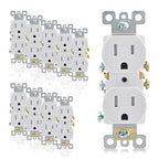 AIDA 10 Pack 15 Amp Outlet Duplex Electrical Receptacle Outlets,Power Outlet,Tamper Resistant,Heavy-Duty Receptacle, 2 Pole,3-Wire, Self-Grounding Clip, NEMA 5-15R,UL Listed,White