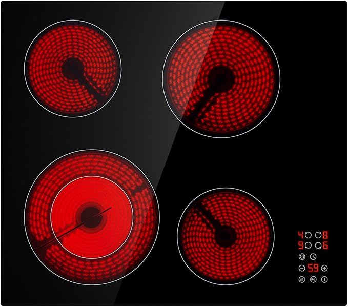 Empava 24 Inch Electric Cooktop 4 Burners with Dual-Ring Zone, Timer, Child Lock, Stop & Go, Built-in Ceramic Glass, 208~240V Hardwired