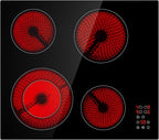 Empava 24 Inch Electric Cooktop 4 Burners with Dual-Ring Zone, Timer, Child Lock, Stop & Go, Built-in Ceramic Glass, 208~240V Hardwired