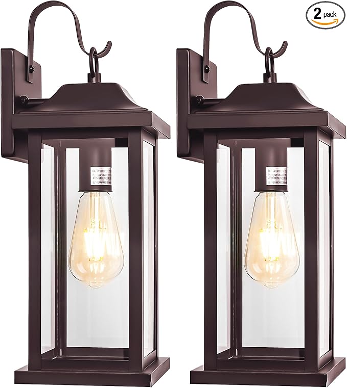 2-Pack 17 Inch Large Bronze Outdoor Light Fixtures, Exterior Vintage Outdoor Wall Sconces IP65 Waterproof Anti-Rust, Porch Lights with Clear Glass Outside Rustic Wall Lanterns E26 Bulb Base