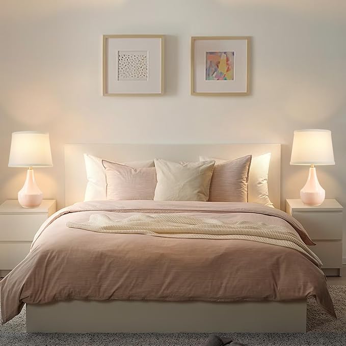 GyroVu Table Lamp Set of 2, 18.63” Ceramic Lamp Classic Beside Lamps Nightstand Lamp Modern Bedside Lamp for Living Room, Bedroom & Office Rocker Swtich Pink-LED Bulbs Included
