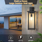 tewei 2 Pack Dusk to Dawn Large Outdoor Wall Lantern, 20 Inch Black Exterior Wall Light Fixtures, Large Porch Light with Clear Shade Sensor Modern Outdoor Sconce Lights for House Garage, E26 Base