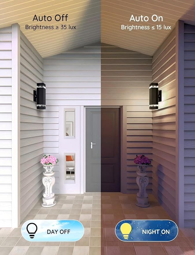 Motion Sensor Outdoor Wall Lights, Dusk to Dawn Exterior Light Fixtures with 3 Lighting Modes,Up and Down Porch Lights 5000K Daylight, Waterproof Modern Wall Sconce for House, Patio, Garage