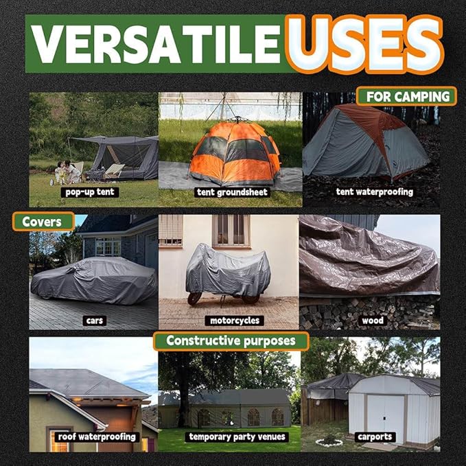 RAINDEWAY Tarps Heavy Duty Waterproof 12x20 Feet,10Mil Thick Multipurpose Poly Tarp Cover with Metal Grommets and Reinforced Edges,Silver/Brown Tarp