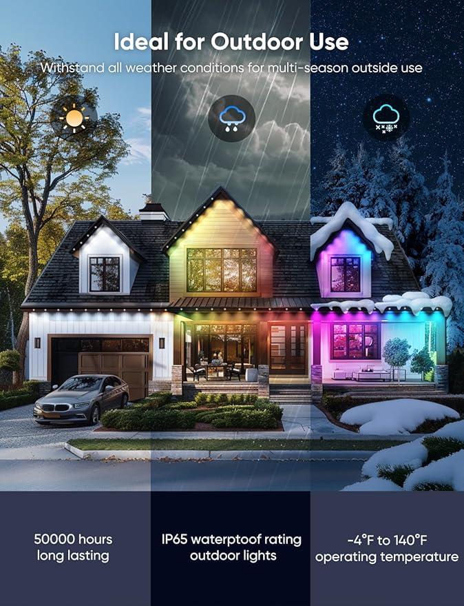 Permanent Outdoor Lights 100ft,RGBW Eaves Light with 72 LED Lights,111+ Scenes Modes Outdoor Lighting, Waterproof Permanent Light for Daily Holiday Halloween Decorations, Compatible with Alexa,White