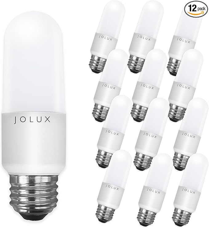 Jolux LED Stick Light Bulbs 60W Equivalent,Enclosed Fixture Rated, 800 Lumen 2700K Soft White,Medium Screw Base E26 led Bulbs,Non-Dimmable,12 Count (Pack of 1)…