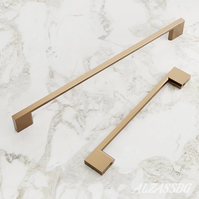 Alzassbg 5 Pack Champagne Bronze Cabinet Pulls, 6.3 Inch(160mm) Hole Centers Rectangle Cabinet Handles for Drawers and Cabinets AL3051TGP