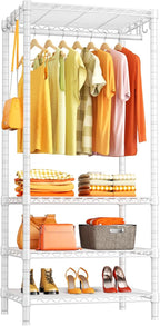 Ulif H4 Mini Portable Closet, 4 Tiers Freestanding Clothing Garment Rack for Small Space, Metal Clothes Wardrobe System for Bedroom, 23.6" W x 14" D x 76.4" H, Load 502 lbs, White