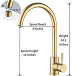 Single Handle High Arc Brushed Gold Kitchen Faucet Stainless Steel Commercial Single Hole Kitchen Sink Faucet,Modern One Hole Bar Sink Faucet(Brushed Gold)