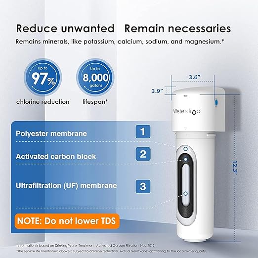 Waterdrop 10UBW-UF 0.01 μm Ultra Filtration Under Sink Water Filter System for Baçtёria Reduction, Reduces Lead, Chlorine, Bad Taste & Odor, 11K Gallons, with Dedicated Faucet, USA Tech