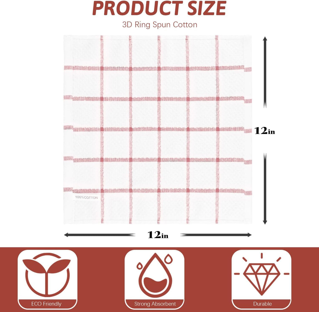 Nialnant 8 Pack Dish Cloths for Washing Dishes, 100% Cotton Reusable Cleaning Rag, Quick Drying Dish Towels for Kitchen,12x12 Inches, Red