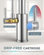 FORIOUS Kitchen Faucets with Water Filter, 2 in 1 Stainless Steel Pull Down Sink Faucet and Purfied Water Faucet High Arc Single Handle with Detachable Deck for 1 or 3 Hole, Brushed Nickel