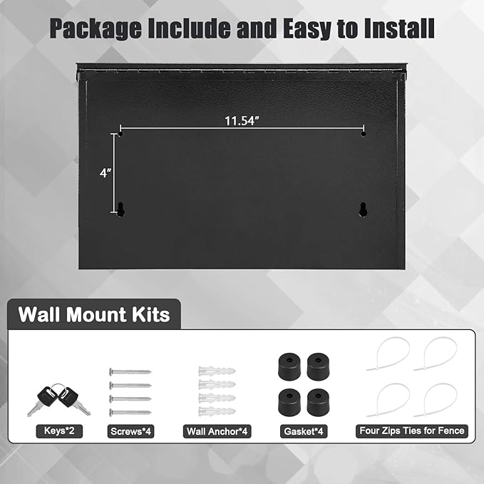 KYODOLED Locking Wall Mount Mailboxes for Outside, Large Capacity Mail Box for House with Key Lock, Security Drop Box, Metal Post Box for Home, Office Decorative,15.7 * 9.9 * 4.9in