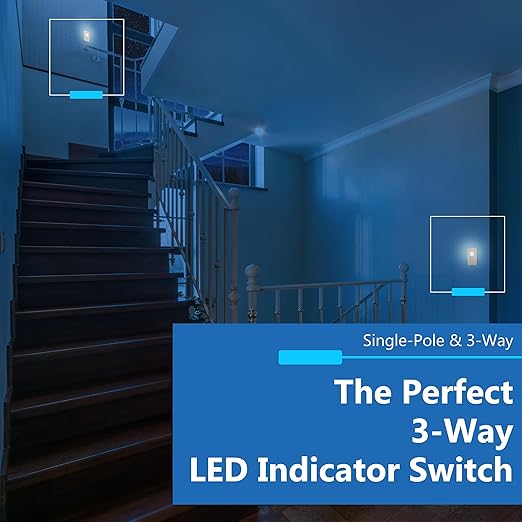 LIDER Decorator Switch with Lighted Paddle, UL Listed, Illuminated Paddle Switch, Matte Finish Rocker Switch, 1-Pole or 3-Way, 15A 120-277VAC, White