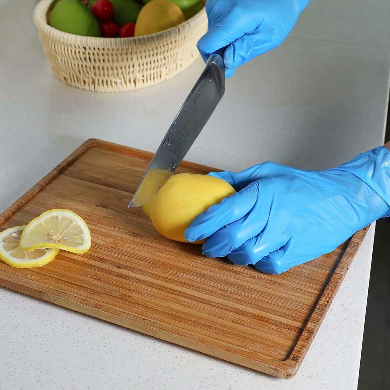 Disposable Gloves X-Large, Nitrile and Vinyl Blend Material Gloves, Latex Free 4 Mil 100 Pc Food Grade Glove for Cleaning, Food Prep, Hair Dye, Tattoo, Blue