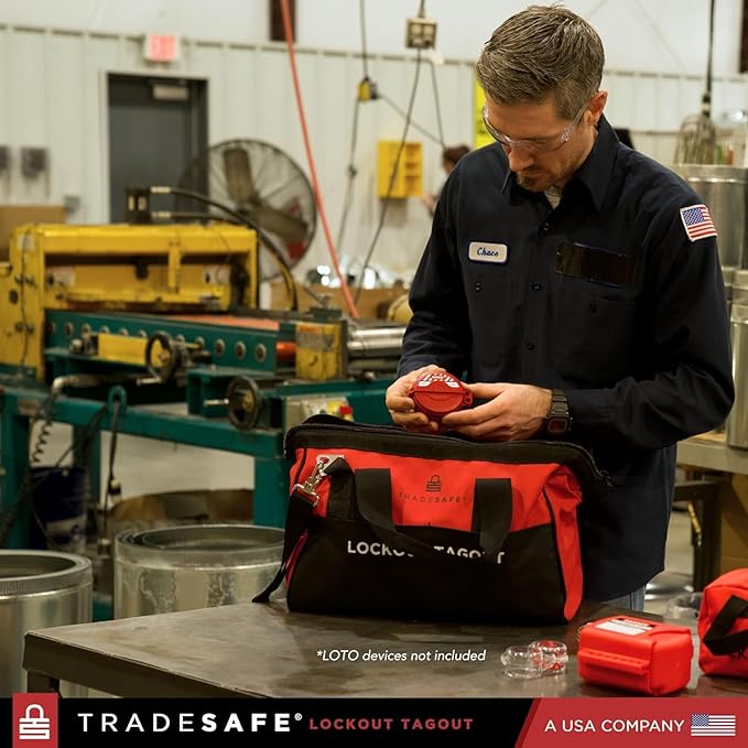 TRADESAFE Lockout Tagout Bag for Loto Devices - Polyester Canvas Lock Out Tag Out Kit Bag, Heavy Duty Tool Bag Organizer, 16-1/2 x 8-1/2 x 11-1/2 inches