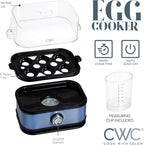 COOK WITH COLOR 6-Egg Capacity Egg Cooker – For Soft, Medium, Or Hard-Boiled Eggs, Rapid Cook Time, Auto Shut-Off & Boil-Dry Protection – Includes Tray, Measuring Cup & Lid – 210W Egg Maker, Navy