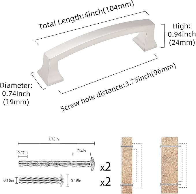 COTYKILEY 10 Pack 3.75 Inch(96mm) Brushed Satin Nickel Cabinet Handles Kitchen Cabinet Pulls Cabinet Door Handles Kitchen Cabinet Hardware
