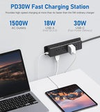 30W USB C Power Strip Surge Protector,Ultra Thin Flat Plug Power Strip 4 Side 12 Outlets,1 PD Fast Charing,2 USB-C, 2 USB-A(4 USB Total 40W),6ft Slim Extension Cord,16 in 1 Desk Power Bar,1200J Black