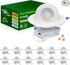 zouzai 6 inch 5CCT Gimbal Led Recessed Lights, 360°+90° Adjustable Directional Recessed Lighting, 2700K/3000K/3500K/4000K/5000K Dimmable Retrofit Eyeball Can Lights with Jbox, ETL(White, 12 Pack)