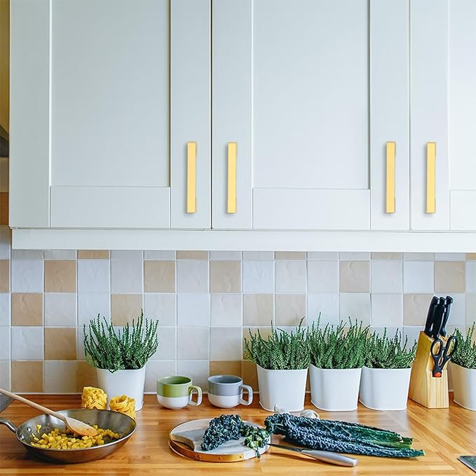 Asidrama 10 Pack 3.75 Inch(96mm) Brushed Gold Kitchen Cabinet Handles, Cabinet Pulls Kitchen Cabinet Hardware for Cupboard Drawer Pulls