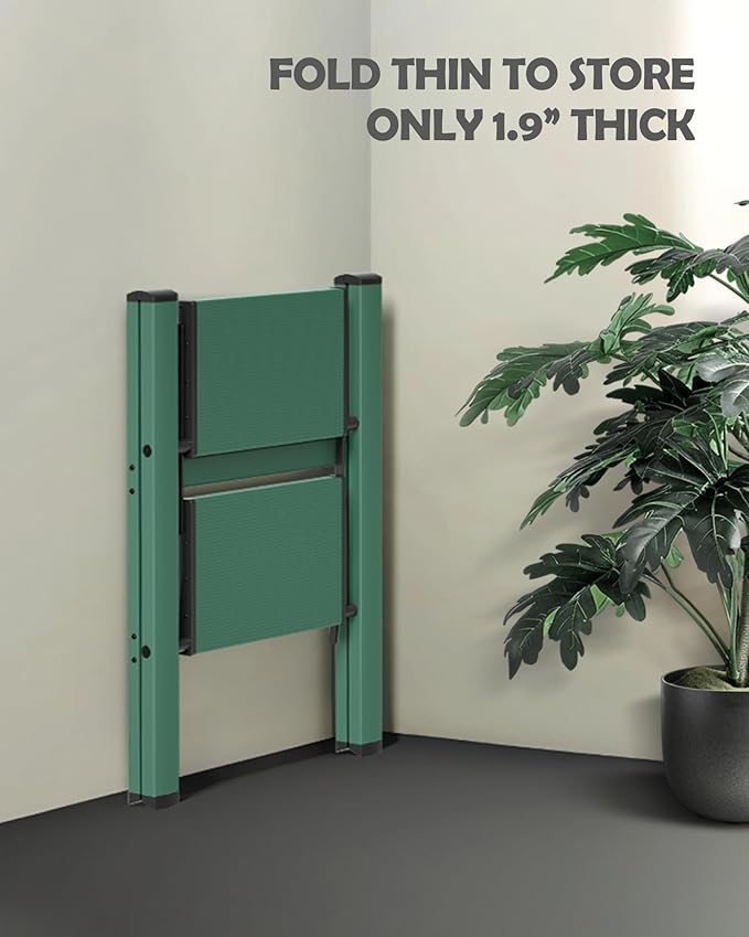 Taranta 2 Step Ladder,Aluminum Lightweight Folding 2 Step Stool with Anti-Slip Wide Pedal,330lbs Capacity Step Ladder for Household,Kitchen,Office - Green