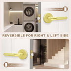 Gold Door Handles Interior No Lock 4 Pack, Round Passage Door Lever for Closet and Hall, Modern Knurled Reversible Door Knobs