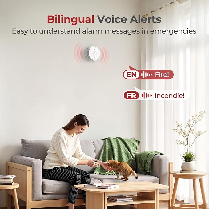 Smoke Detectors 10 Year Sealed Battery Operated,UL217-9th Listed Smoke Alarm with Voice Alert,Photoelectric Sensor Fire Alarms Smoke Detectors with LED Lights for Home, GS886-H04 (1 Pack)