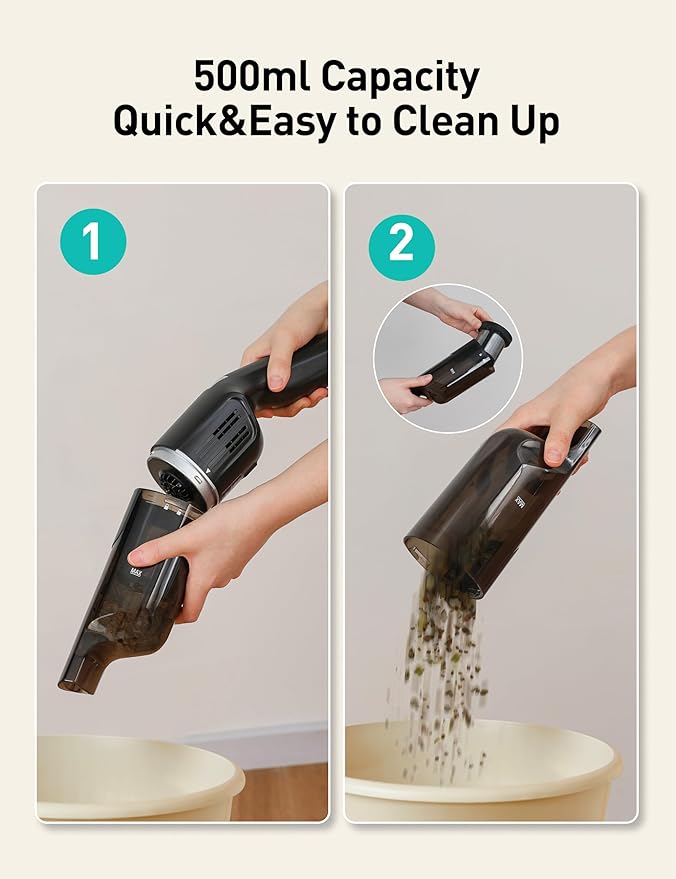 Aspiron Cordless Handheld Vacuum, 24KPA Powerful Car Vacuum, Rechargeable, Charging Dock, Ergonomic Handle, 2-in-1 Crevice Tool, 1.8lb Portable Vacuum Cleaner with 2-Speed for Car, Home, Black Grey