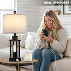 Black Living Room Lamps Set of 2, 3 Way Dimmable Touch Control Farmhouse Table Lamps with 2 USB Ports, Retro Bedside Lamp with 2 LED Nightlight,Rustic Bedroom Lamp for Nightstand(4 LED Bulbs Included)